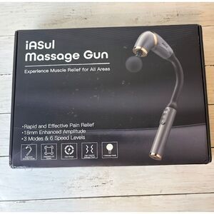 New iASul Massage Gun 4 Attachments Extended Handle 3 Modes & 6 Speeds